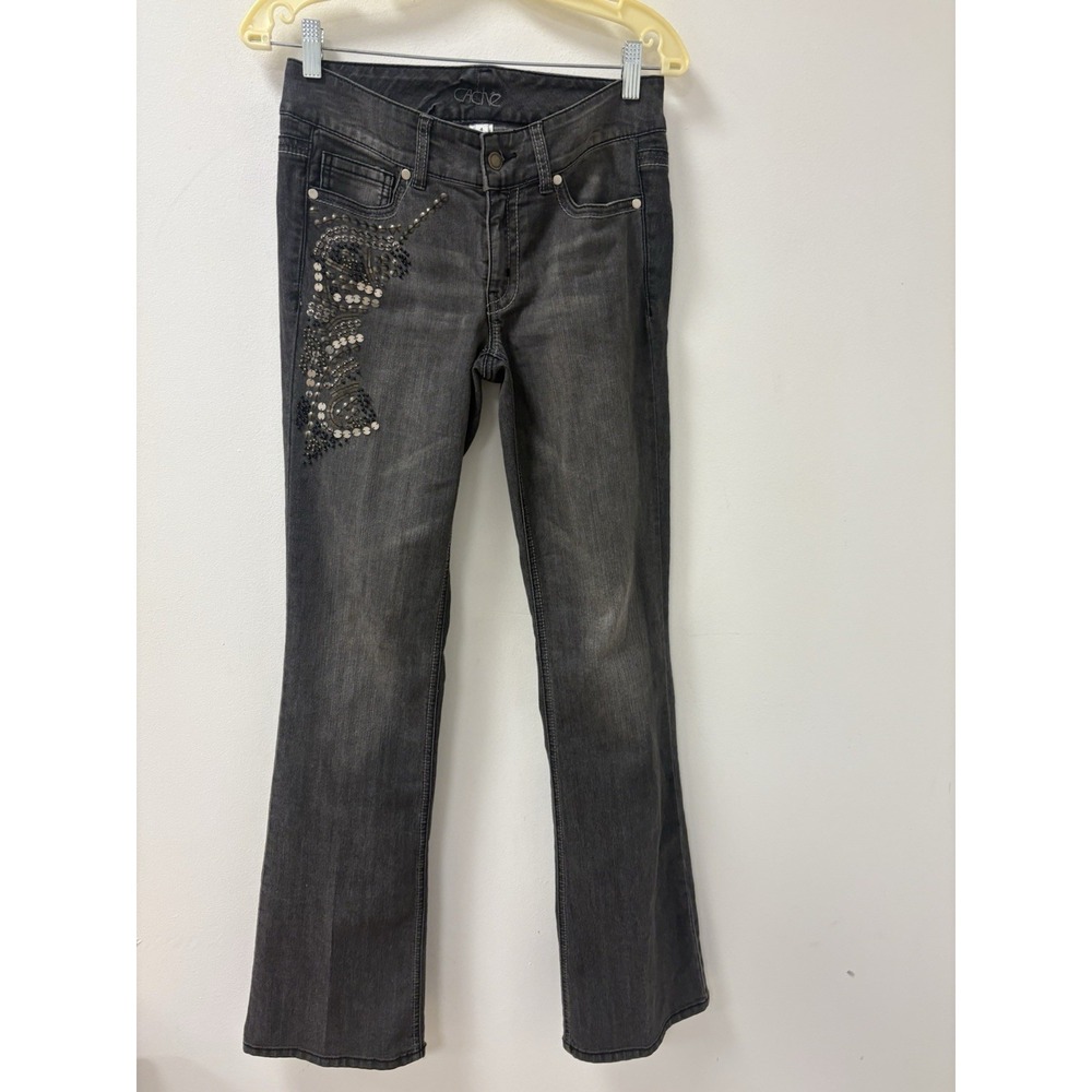 Vintage Cache Black Embellished Denim Jeans Flare Bottom Size 4